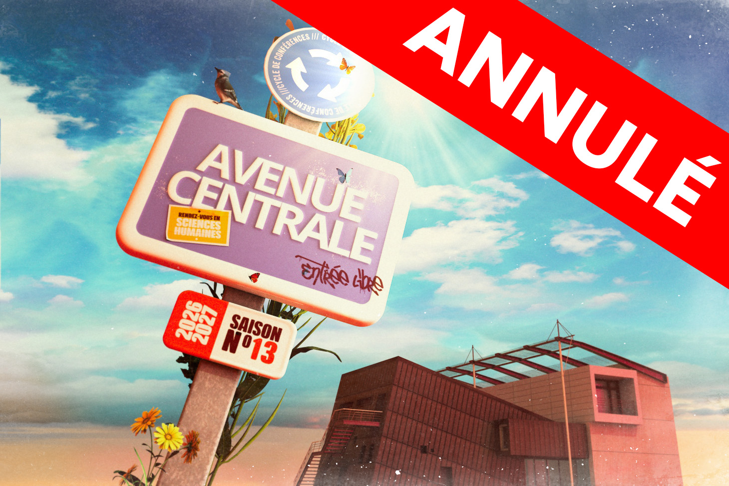 Avenue centrale s13 : Annulation, ciel, nuages, panneau indicateur, bâtiment MSH